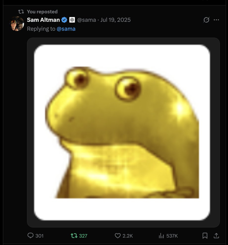 Sam Altman posting a golden Froge on X