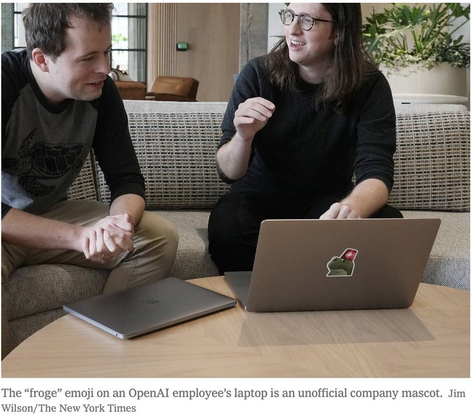 Froge sticker on an OpenAI employee laptop, photographed by The New York Times
